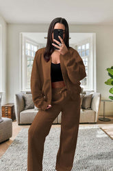 Women’s Oversized Fleece Tracksuit – Bomber Jacket & Wide Leg Pants | Lovana UK